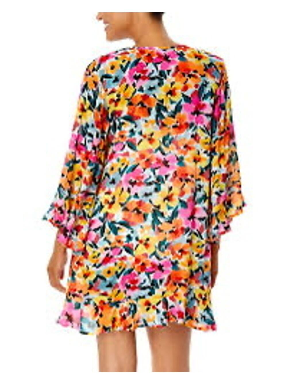 Label of love anthropology colorful floral mini dress Yasmin bell sleeves small